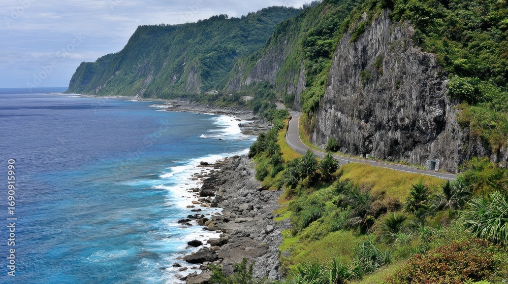 Fototapeta premium Coastal road winding along dramatic cliffs