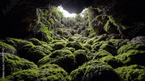 Moss-covered cave opening