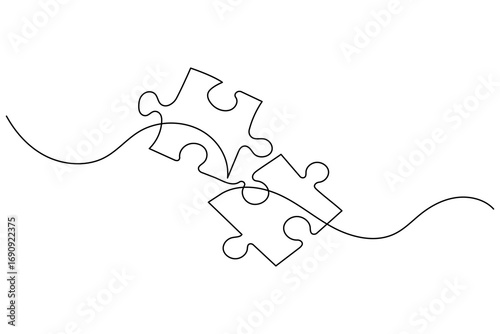 Continuous line art illustration of a puzzle piece, perfect for concepts of problem solving, integration, and collaboration in a modern minimalist design