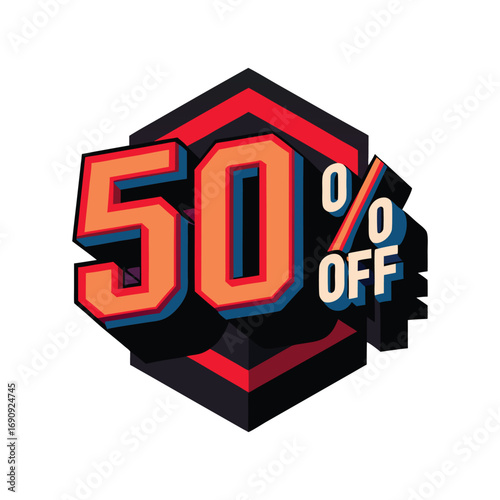 Bold 50 percent off sale graphic with 3d effect