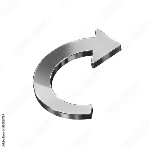 3D Metallic Circular Arrow:  Refresh, Reload, Repeat, Recycle, Rotation Icon, Symbol, Graphic Element