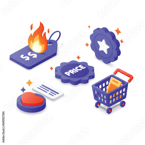 Unique Flat Vector Isolated Icons for E-commerce and Online Shopping – Price, Wishlist, Checkout, and Sale Symbols for Digital Stores