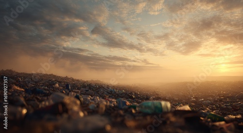 Vast landfill at sunset