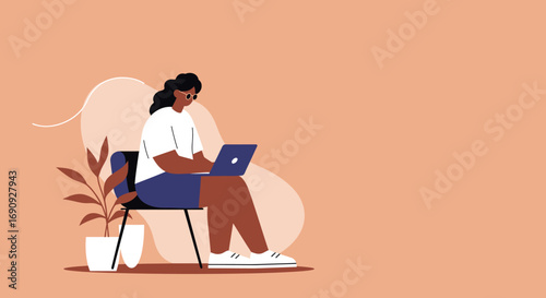 Focused young person remotely working on a laptop from home, embodying modern productivity, flexible work, and online learning. Ideal for business and lifestyle concepts.