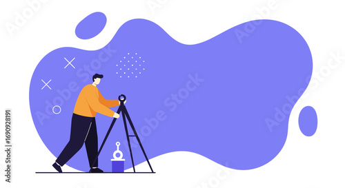 Professional surveyor or engineer using a modern surveying instrument on a tripod, ideal for construction, civil engineering, or land development concepts.