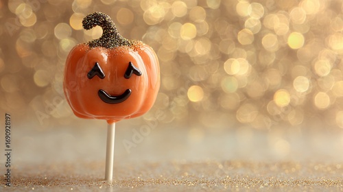 Jack-o-Lantern Pumpkin Cake Pop with Golden Sparkle