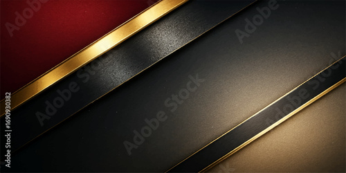 Metallic texture banner design featuring a gold plate pattern and a black ribbon, all on a steel background