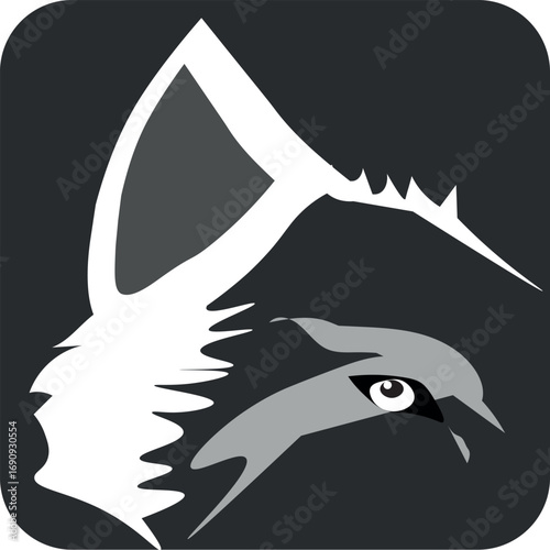 Print Silhouette of a wolf in white and gray