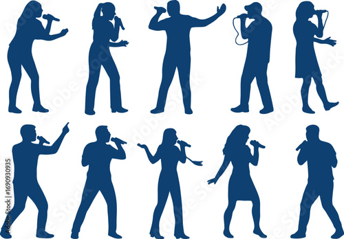 Singing people silhouette set black vector collection of vocalist poses