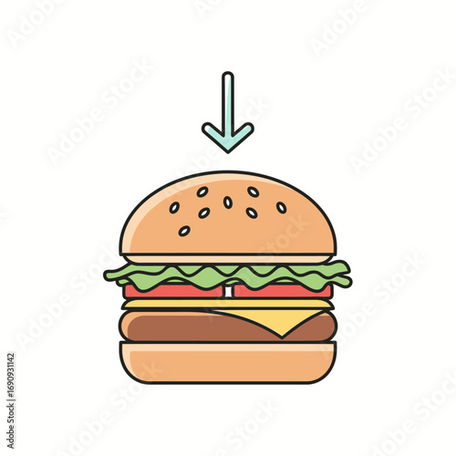 Download burger icon for restaurant menu. Fast food vector illustration.