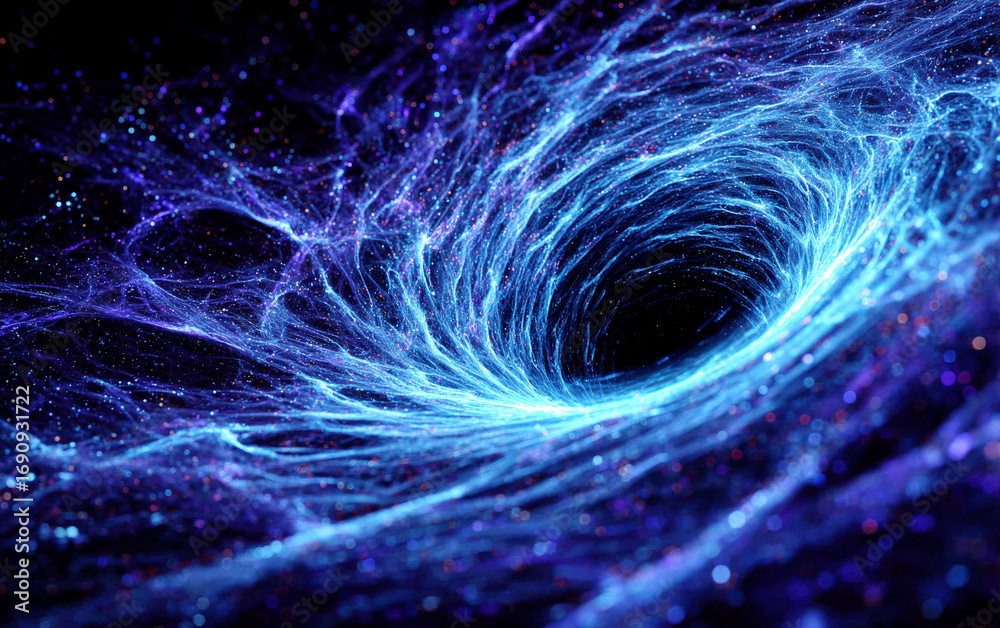 Obraz premium A Mysterious Cosmic Black Hole with Vivid Blue Streaks