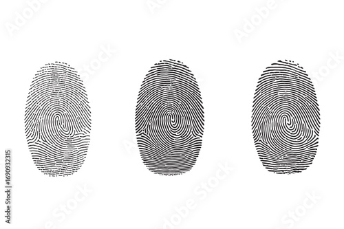 A detailed vector illustration set of human fingerprints, showcasing unique biometric patterns for security, identity verification, and forensic science concepts