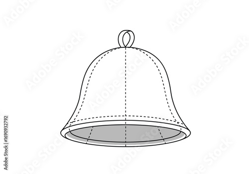 A detailed line drawing of a simple bell shape with a hanging loop at the top