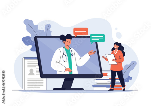 Virtual healthcare consultation with doctor via online video call technology