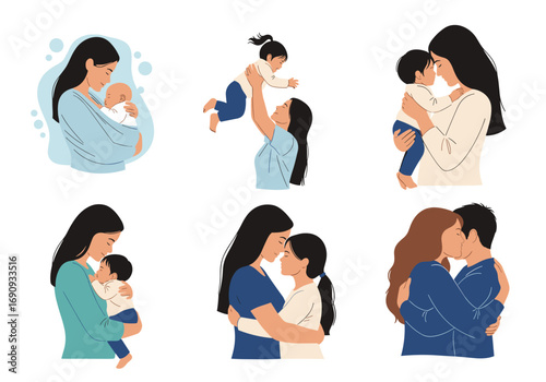 Beautiful illustrations depicting mothers and their cherished children through different stages of life