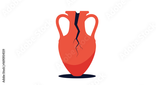 Ancient cracked ceramic amphora vessel on white background