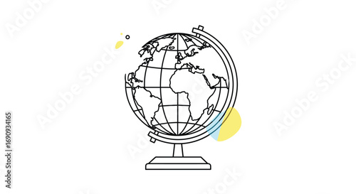 An educational world globe showing continents oceans and lines of latitude and longitude