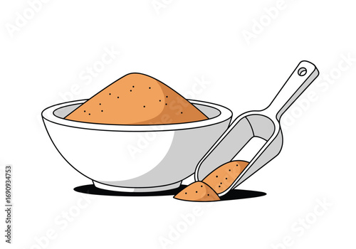 Scoop of brown sugar in bowl and spoon for baking and cooking