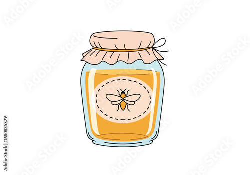Sweet amber liquid natural sweetener captured in a glass jar with a bee emblem