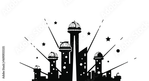 Futuristic cityscape with observatory domes and starry sky, representing innovation and exploration.