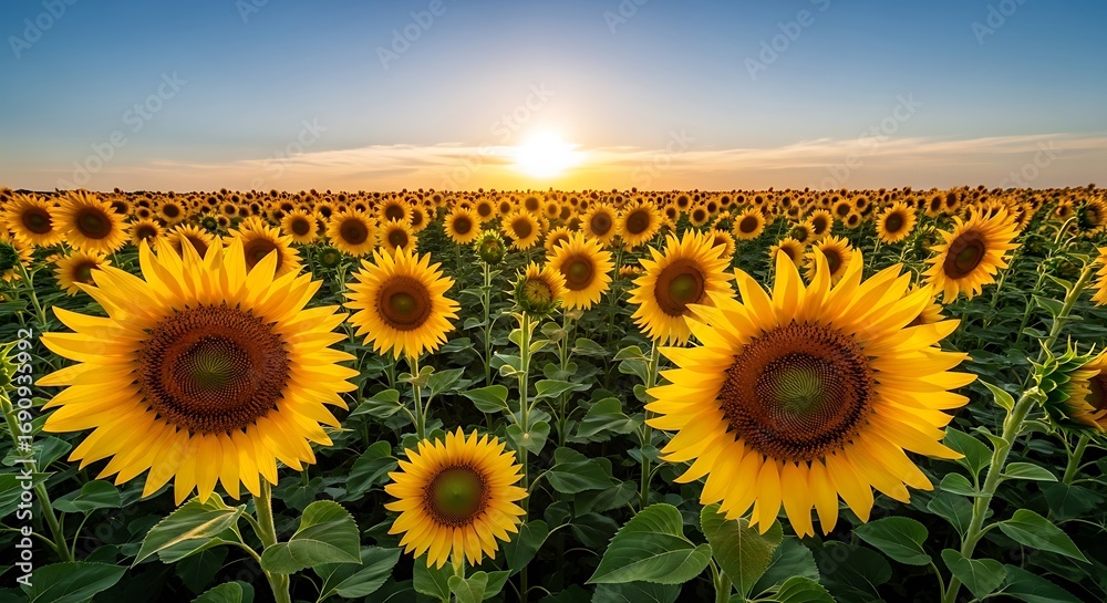 Obraz premium Sunflowers Field at Sunset.