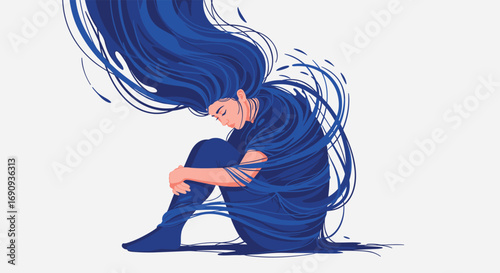 Digital illustration depicting the emotional turmoil of a person lost in their thoughts and feelings