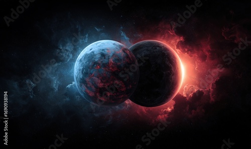 Wallpaper Mural Two planets, contrasting colors, in a cosmic scene Torontodigital.ca