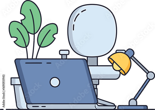 Flat design concept of a digital workspace, illustrating focus and productivity for a remote employee or freelancer