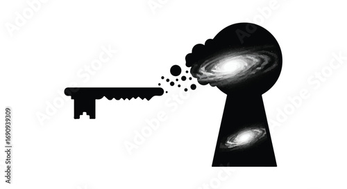 Key unlocking a portal to a cosmic galaxy, symbolizing discovery and new possibilities.