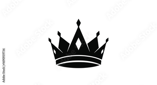 Elegant black crown symbol on a clean white background, representing royalty, power, and success