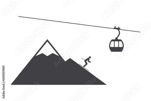 mountain cableway ski lift icon with skier