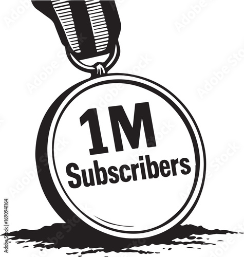 1 Million Subscribers medal with ribbon on a pile of dirt award