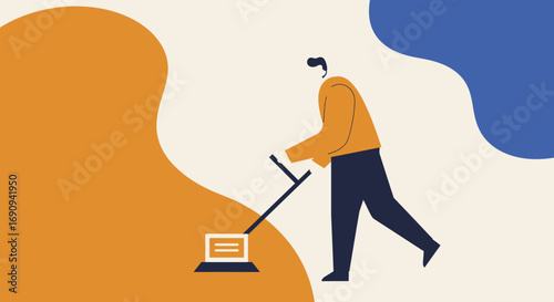 Man polishing a laptop, symbolizing digital maintenance, system optimization, or enhancing technological efficiency. Ideal for business and IT concepts.
