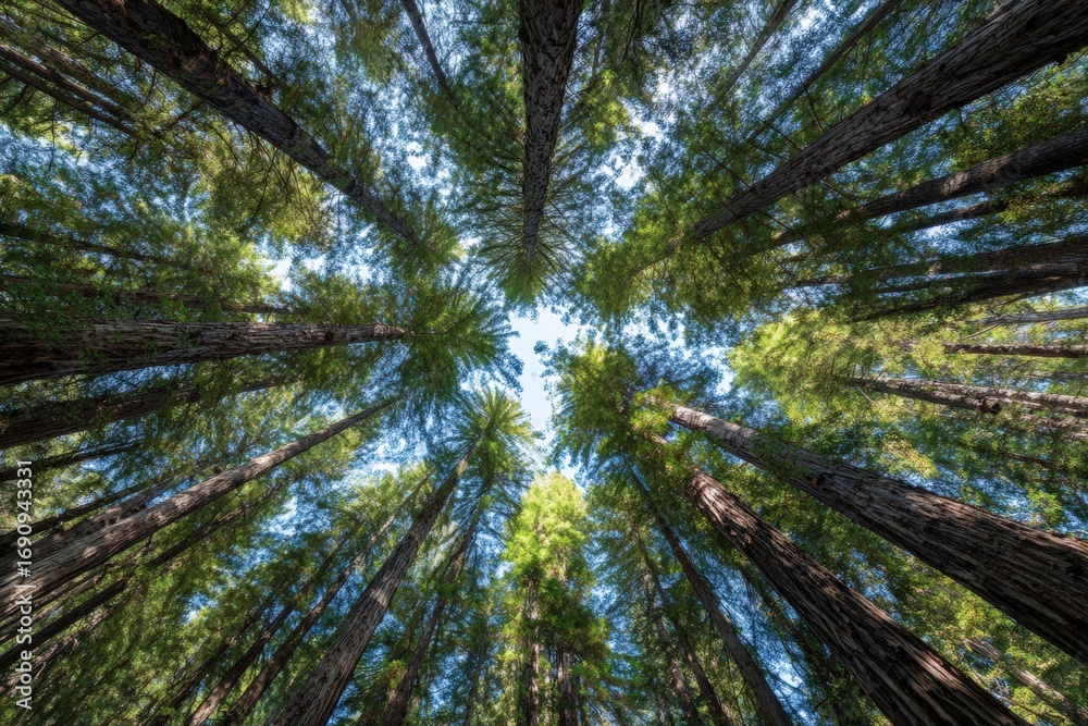 Obraz premium Looking up at giant redwood trees