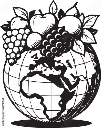 Globe with Fruits and Leaves Vector Illustration earth world