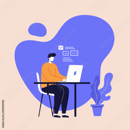 Focused person working remotely on a laptop, managing tasks and productivity from a home office setting. Ideal for business, technology, and lifestyle concepts.