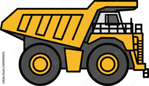 Yellow dump truck transporting materials at a construction site, showcasing heavy machinery and industrial work with a bold and clean aesthetic.