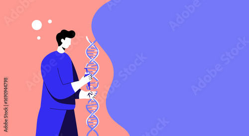 A person manipulating a DNA strand with a pipette, representing genetic research, biotechnology, and scientific discovery.