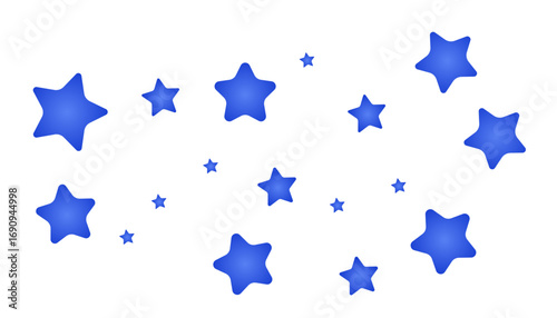 White background filled with blue stars of different sizes, distributed across the space in a playful cosmic theme, evoking a dreamy starry sky in a fun cartoon style.