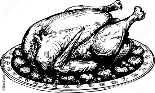 Thanksgiving feast roasted turkey on platter home kitchen food cozy atmosphere top view culinary tradition