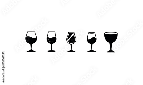 Modern Bar & Drink Glasses Line Icons Set - Editable Vector