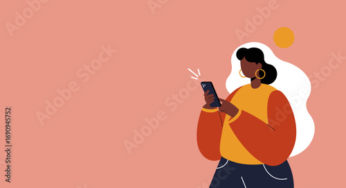 Modern woman engaging with her smartphone, symbolizing digital connectivity and communication in a contemporary lifestyle setting.