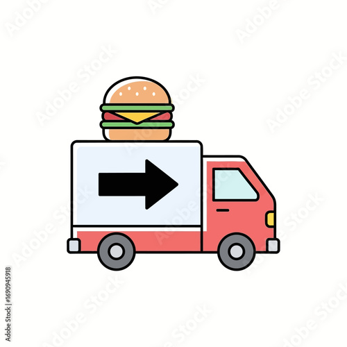 Food delivery truck vector icon. A symbol for fast food restaurants and takeout.