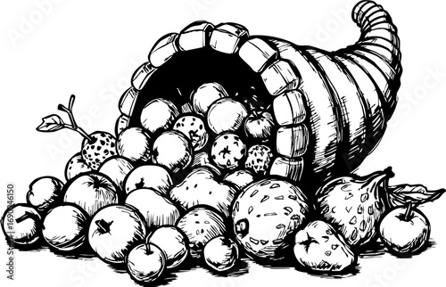 Harvest celebration with cornucopia autumn festival food scene outdoor setting artistic perspective bounty of nature