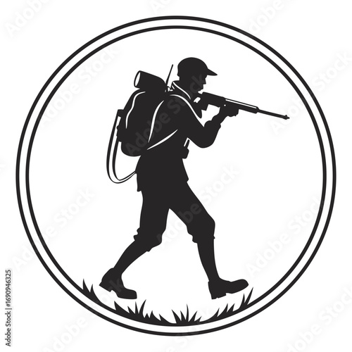 Hunter carrying bow on back