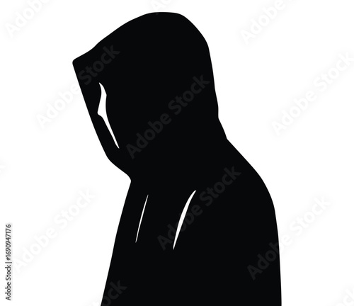 Silhouette of a rain jacket figure in motion on a white background