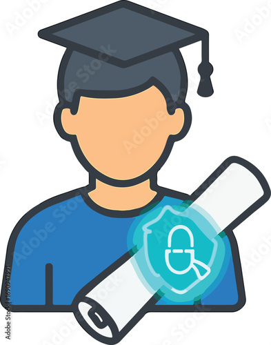 Avatar holding scroll with blockchain ribbon illustration
