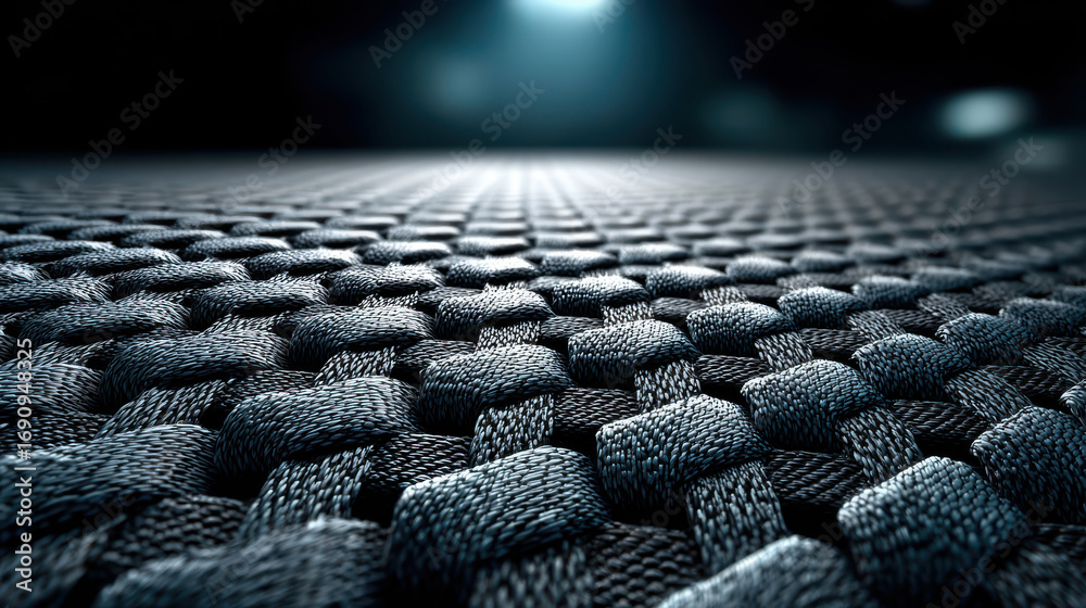Obraz premium Intricate close-up of interwoven black and blue fabric texture in low light