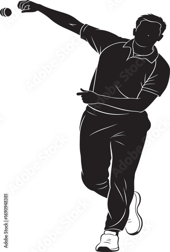 Silhouette of a cricket bowler in action throwing a ball sport athlete