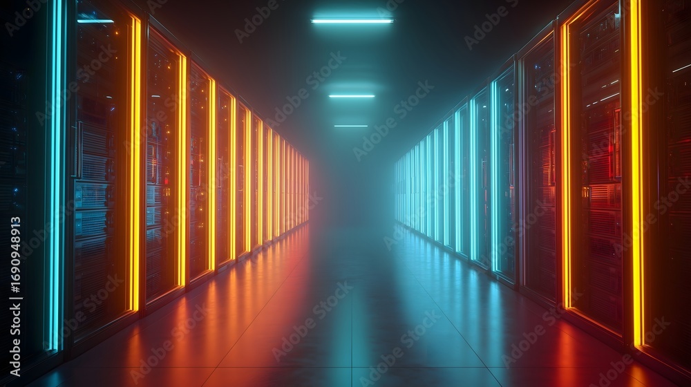 Fototapeta premium Futuristic Server Room Neon Lights
